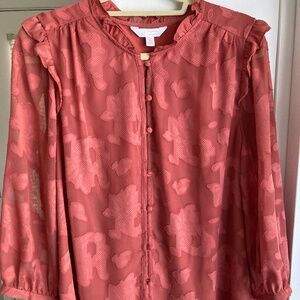 LC Lauren Conrad Rust Rose Terracotta Floral Pattern Shirred Blouse Top